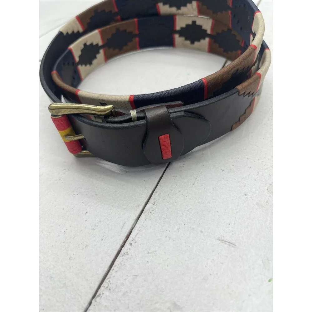 Old Ombu Belt Adults Size 110 43” XL Pampa Leather Blue , Tan, Brown Wax Thread